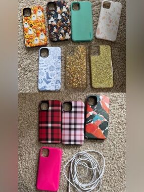 BUNDLE iPhone11 assorted cases and 10ft charger
